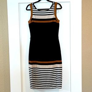 White House Black Market sleeveless dress w/brown & cream detail
